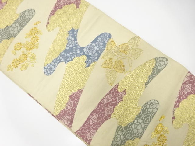 JAPANESE KIMONO / ANTIQUE FUKURO OBI / SILK / WOVEN MIST